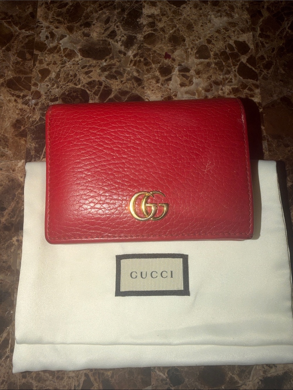 Gucci Red Pebbled Leather Wallet with Gold Double G